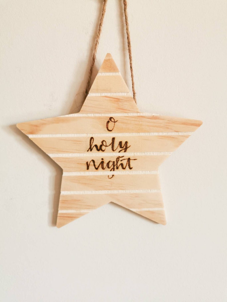 Wall hanging Christmas interiors O Holy Night Wooden Star Christmas decor