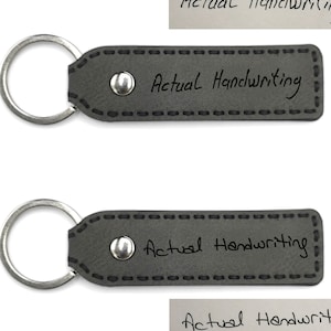 Werkelijk handschrift, leren sleutelhanger - leren sleutelhanger, gegraveerde sleutelhanger, je eigen schrift, echt handschriftcadeau, gedenkcadeaus