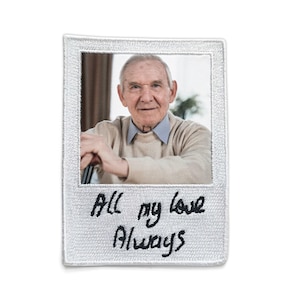 Actual handwritten embroidered patch, photo printing on fabric patches, Memorial gift for loved ones
