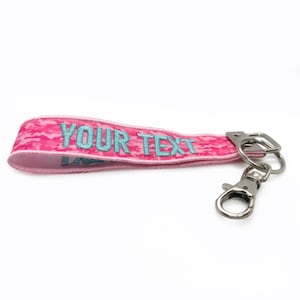 Personalised embroidered fabric loop Keyring - Custom Keychain Wristlet Bag Tag -Key Fob, key holder