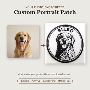 Custom Dog Portrait Patch - Embroidered Keepsake from Your Photo, Cats Too, UK