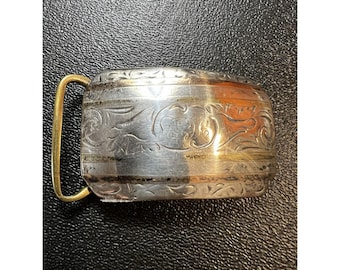 Hebilla de cinturón Art Déco antigua de 1917 grabada en plata de ley 925 y oro de MARSH