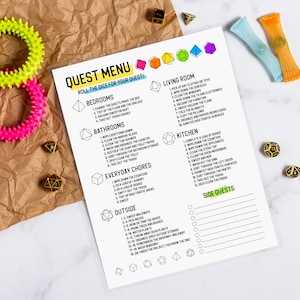 Detailed Chore List | Quest Menu Chore List | Laminated Chore Chart | ADHD Chore List | Daily Planner For All Ages | Activity List
