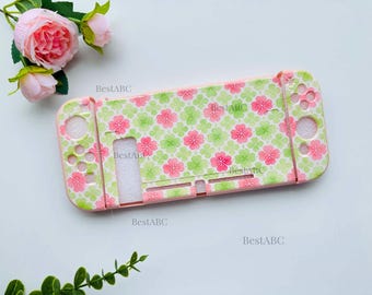 Pink Green Clover Switch 2 Case, Custom Lucky Floral Console Cover, Personalized Dockable Shell for Switch OLED Lite