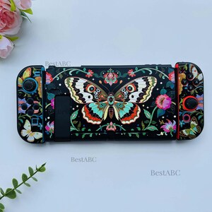 Vintage Butterfly Floral Switch 2 Case, Custom Dark Botanical Console Cover, Dockable Shell for Switch OLED Lite, Neutral Gaming Gifts