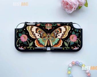 Vintage Butterfly Floral Switch 2 Case, Custom Dark Botanical Console Cover, Dockable Shell for Switch OLED Lite, Neutral Gaming Gifts