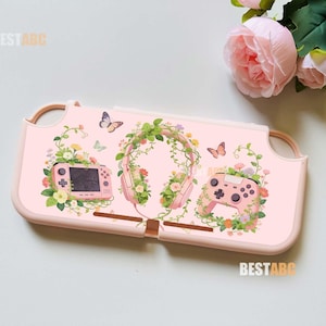 Floral Gamer Switch Case, Custom Botanical Headphone Console Cover, Personalized Dockable Shell for Switch OLED Lite 2,Gifts for gamer girl