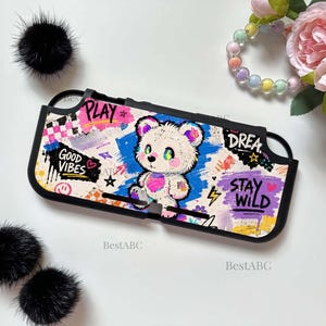 Graffiti Nallebjörn Switch 2-skal, Anpassat Street Art-konsolfodral, Personligt dockningsbart skal för Switch OLED Lite, Presenter för spelare