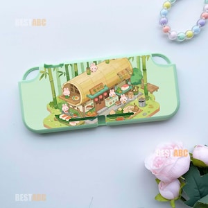 Kawaii Bamboo Bunny Shop Switch 2 Case, Custom Cute Food Console Cover, Personalized Dockable Shell for Switch OLED Lite, Gifts for Gamer