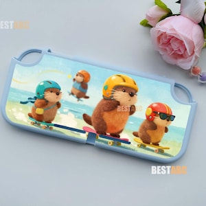 Skateboarding Otter Switch 2 Case, Custom Cute Beach Animal Console Cover, Personalized Dock Friendly Shell for Switch OLED Lite