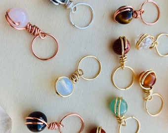 Gemstone loc rings, wire wrapped gemstone loc rings, gemstone bead Loc rings, Loc bead charms, Braid rings, Hair rings, boho Loc accessories