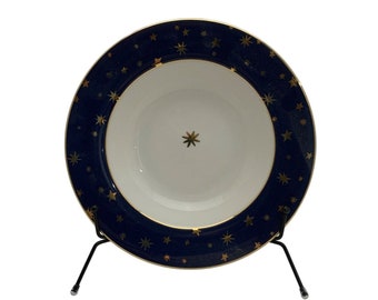 Sakura Galaxy Blue Holiday Dinnerware 14K Gold Stars Rimmed Soup Bowls x4 BOX