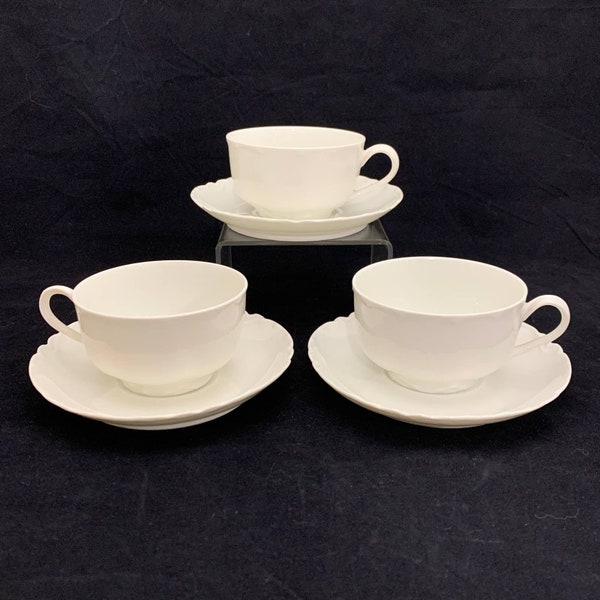 Haviland France Ranson White Flat Cup and Saucer Set Tea Coffee Schleiger 1 x 3