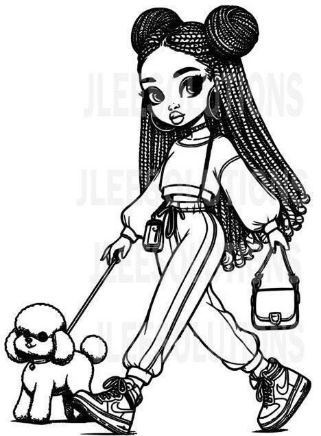 Sip/paint Design /coloring Page - "little Girl-puppy/ Party" - Ready to