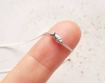 Tiny fish sterling silver necklace, silver choker necklace, silver jewellery, dainty silver necklace, floating charm, fish bead, minimalist