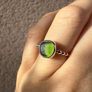 Green sea glass ring 53 mm | Green beach glass ring | delicate sterling silver ring | dainty silver ring