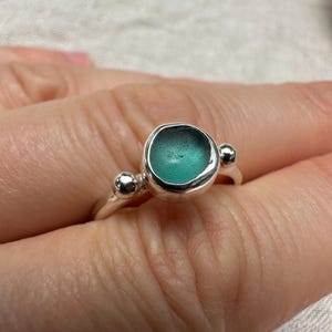 Teal green sea glass ring 54 mm | Blue beach glass ring | Delicate sterling silver ring | Dainty silver ring | Seaglass jewelry