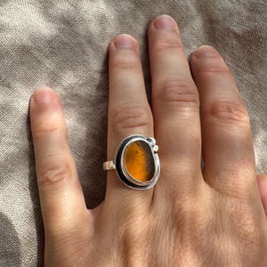 Size N (53 mm) Caramel brown sea glass ring | sterling silver beach glass ring | honey mermaid ring | genuine sea glass UK Seaham