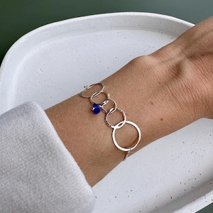Silver sea glass charm bracelet | Blue beach glass bracelet | Adjustable slide clasp silver bracelet | Real sea glass jewellery | Handmade