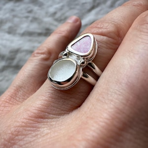 Sterling Silber Seeglas Ring | Rosa Keramik, Gr. 6,25