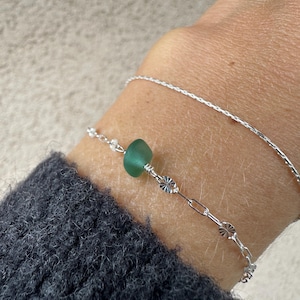 Sterling Silver Sea Glass Bracelet | Handmade Dainty Beach Jewelry