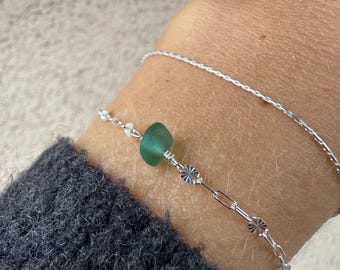 Sterling Silver Sea Glass Bracelet | Handmade Dainty Beach Jewelry