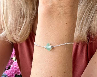 Dainty Sterling Silver Sea Glass Bracelet | Delicate Beach Jewelry