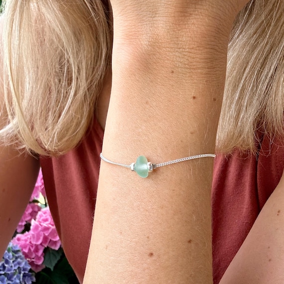 Dainty Sterling Silver Sea Glass Bracelet | Delicate Beach Jewelry