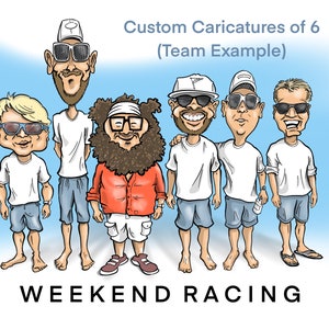 Custom Caricature of 6 - Portrait of your family, friends, pets, etc.
