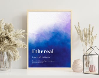BLUE Ethereal Watercolor Dictionary Poster Print
