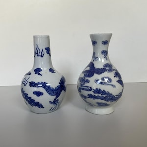 Blue and White Chinese Dragon Vase - Etsy