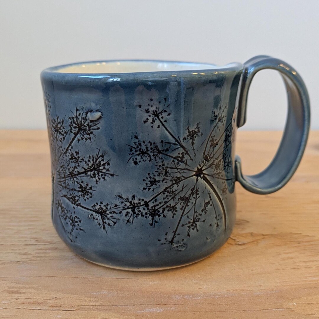 Blue Handmade Ceramic Queen Anne's Lace Pattern Mug - Etsy