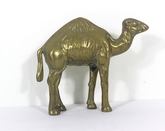 Large, Heavy Solid Brass Camel, Vintage Brass with Patina, Brass Figurine, Book Shelf Styling, Staging and Home Decor