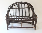 Vintage Handmade Mini Twig Bench, Rustic Plant Stand, Cottage Decor, Large Dollhouse Decor, Bentwood Bench, Chair, Garden Styling