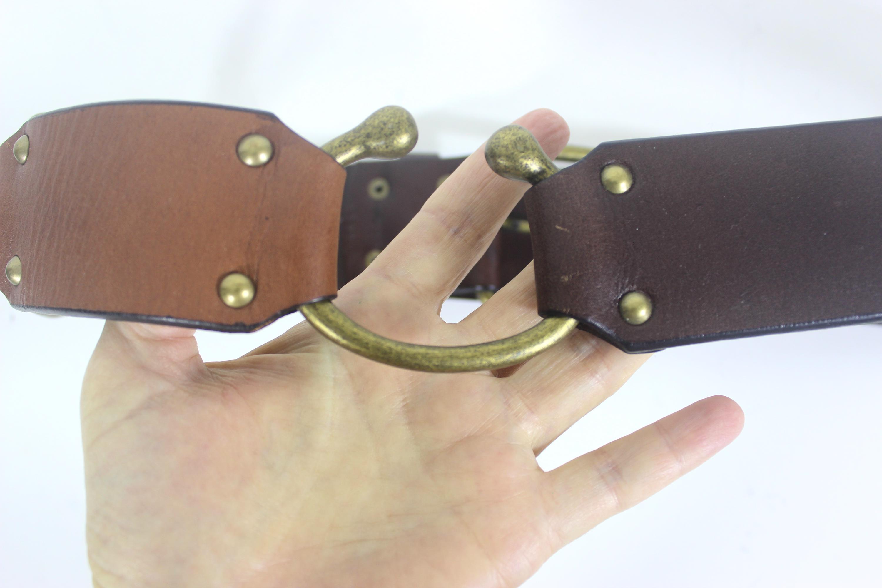 Vintage Solid Brass Buckle Leather Belt Brown Size 36 Vintage 1980 Baron Buckles Solid Brass Belt Buckle And  main image 2