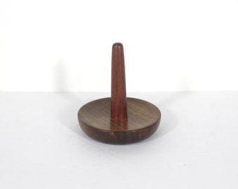 Vintage Handmade Wood Ring Dish with Cone, Wooden Ring Holder, Bedside Table Decor Jewellery Jewlery Organizer Gift for Her Signed By Artist