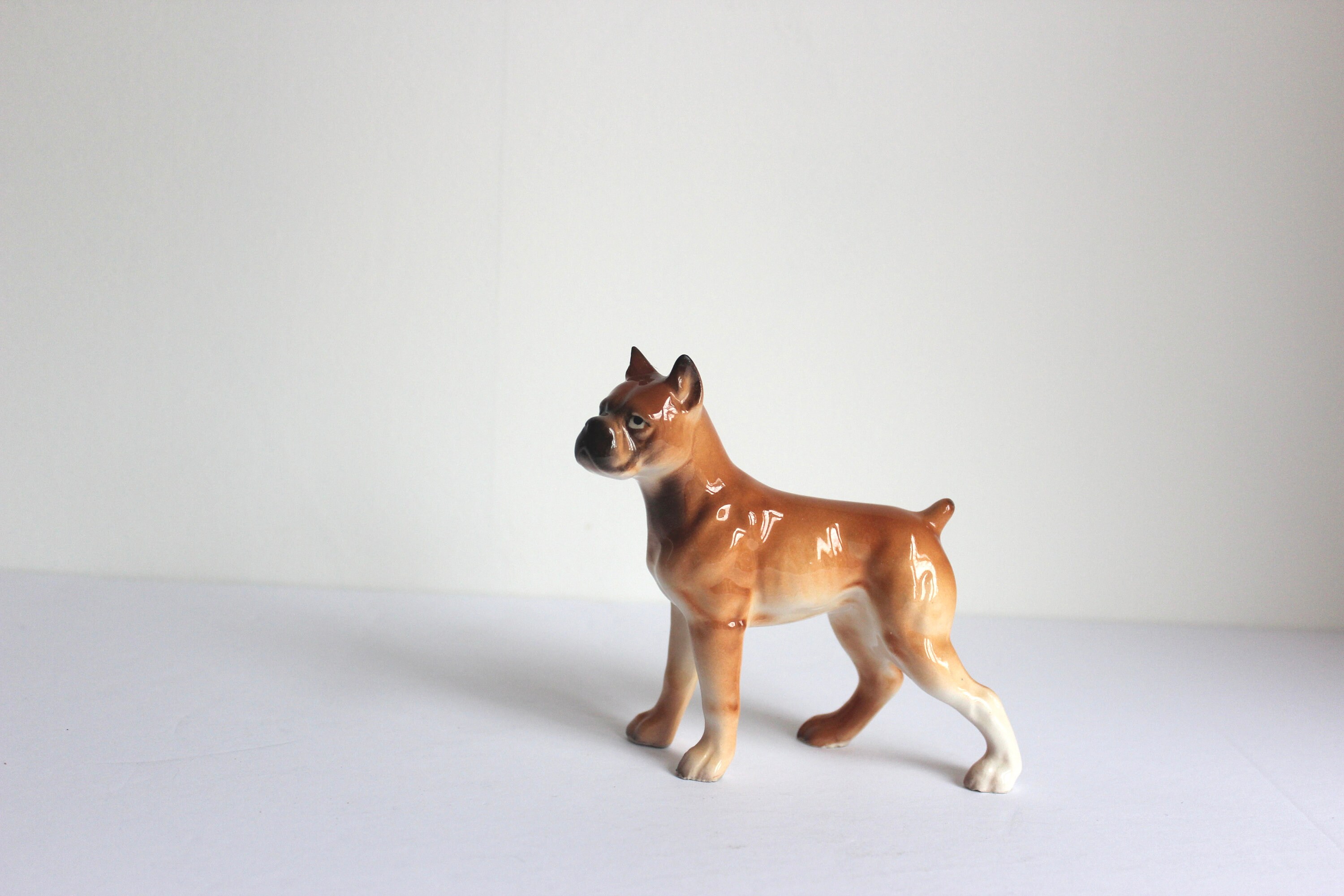 Vintage Ceramic Boxer Dog Figurine, Porcelain Canine, Brown, Collect Collection, Shelf Decor, Dog Lover Gift, Made in Japan
