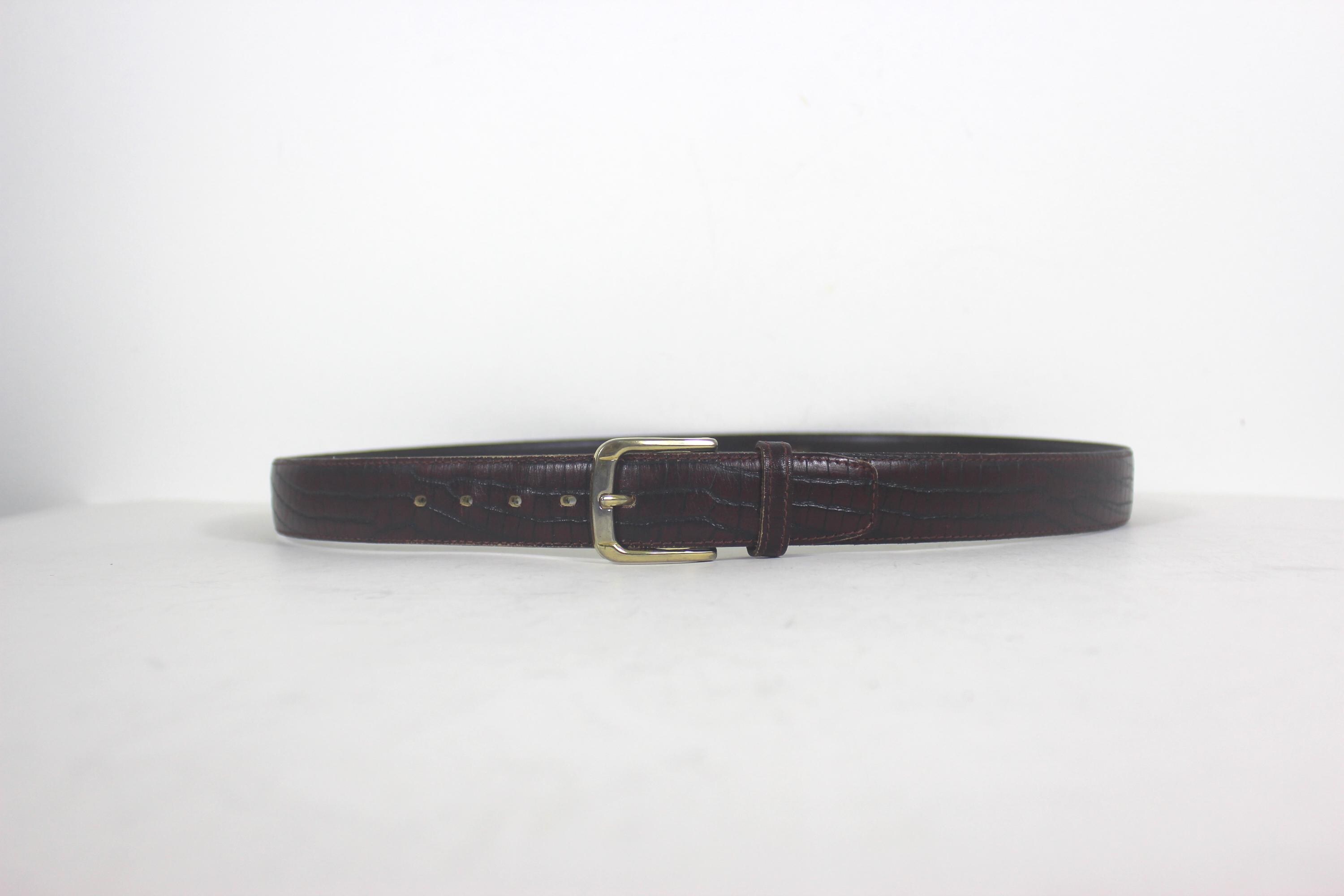 36”-39” Vintage Red / Brown Croc Embossed Leather Belt Men