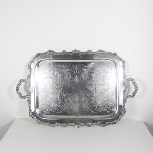Extra Large Butler’s Tray Silver Plated Rectangular Platter Vintage Plate Ornate Handles Embossed Serving