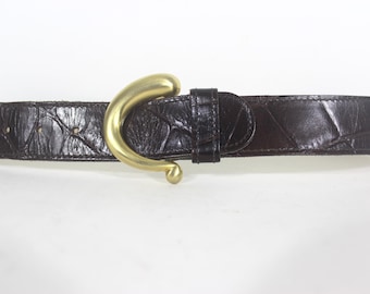 Vintage Crocodile Embossed Leather Belt: 90s Gold Buckle  display picture 3