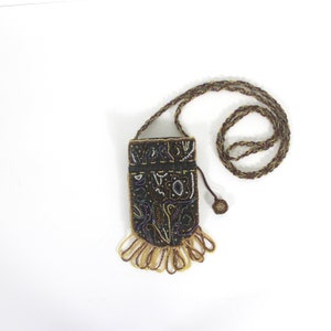 Petit sac à bandoulière vintage avec perles avec franges, pochette à lunettes ou cartable porte-cartes