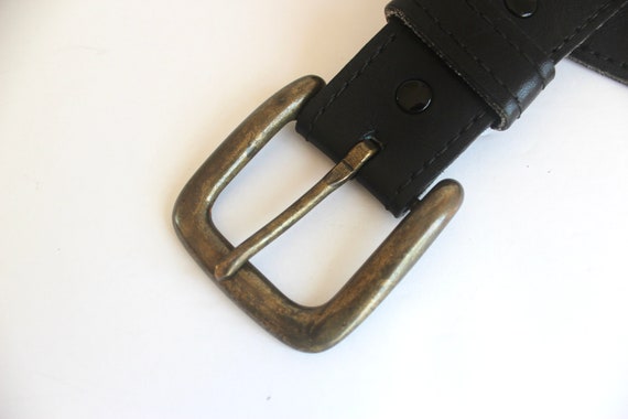 Vintage Smooth Thick Black Leather Belt, Size Med… - image 4