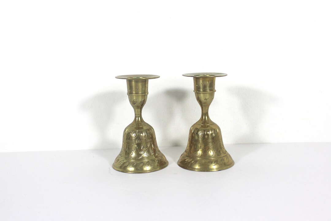 Christmas Bell Candle Holders Set of Two Vintage Brass Bell Etsy