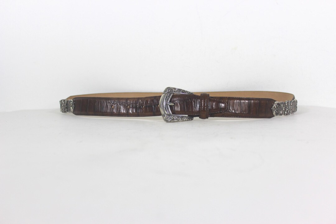 32”-36” FOSSIL Croc Embossed Cowhide Leather Belt With  display picture 3