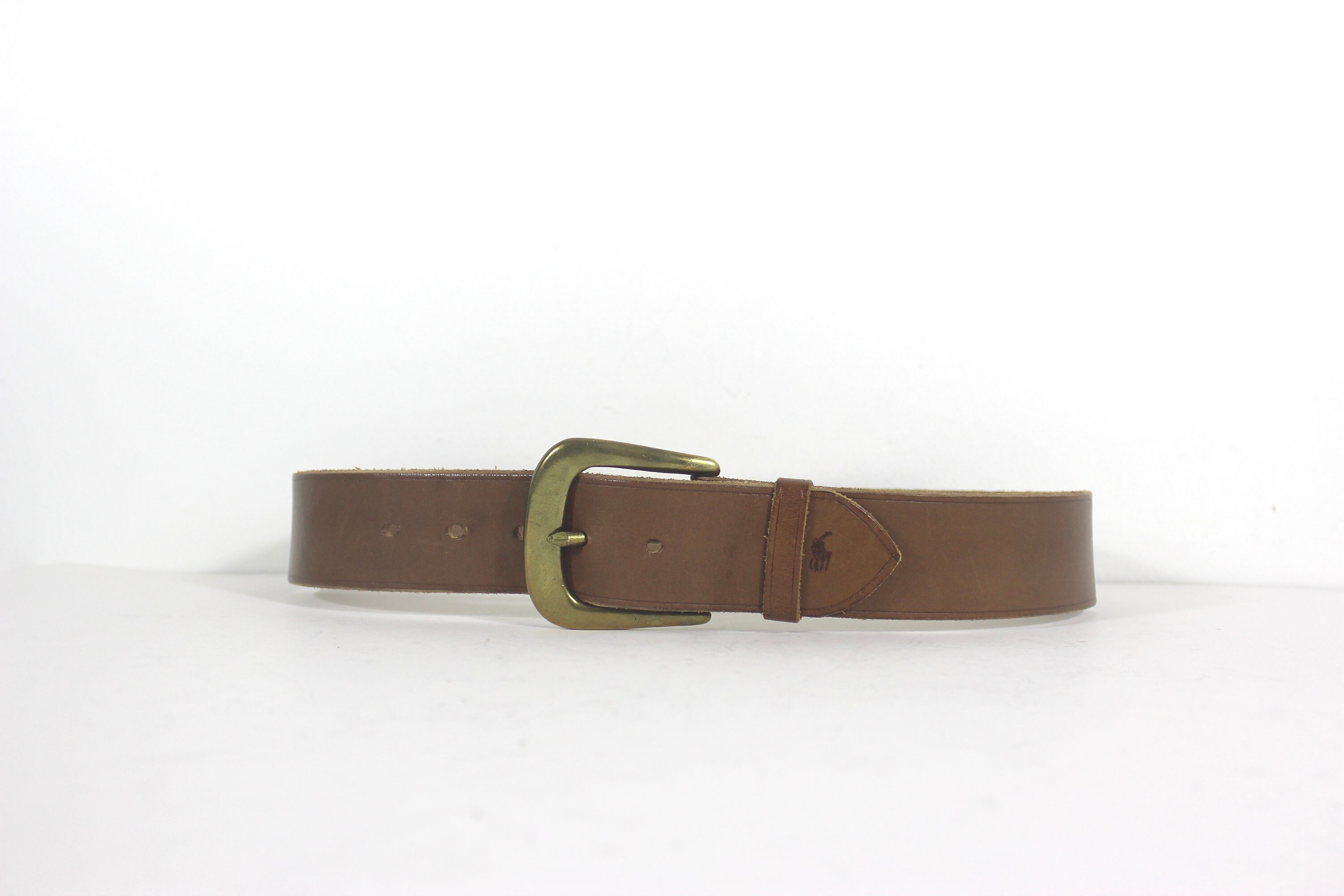 VTG Polo Ralph Lauren Wide Belt Carmel SM Leather Stud Aged Brass Made England vintage ralph lauren belt products for sale | eBay main image 2