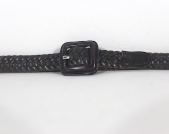 Up to 41” Super Skinny Vintage Woven Leather Belt Dark Brown Braided Adjustable Men’s Unisex Belt Self Leather Covered Buckle Womens