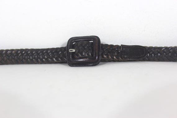 Up to 41” Super Skinny Vintage Woven Leather Belt Dark Brown  display picture 3