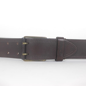 37”-41” Italian Brown Leather Vintage Belt with Double Prong Brass Buckle Adjustable Unisex Mens Womens Made in Italy