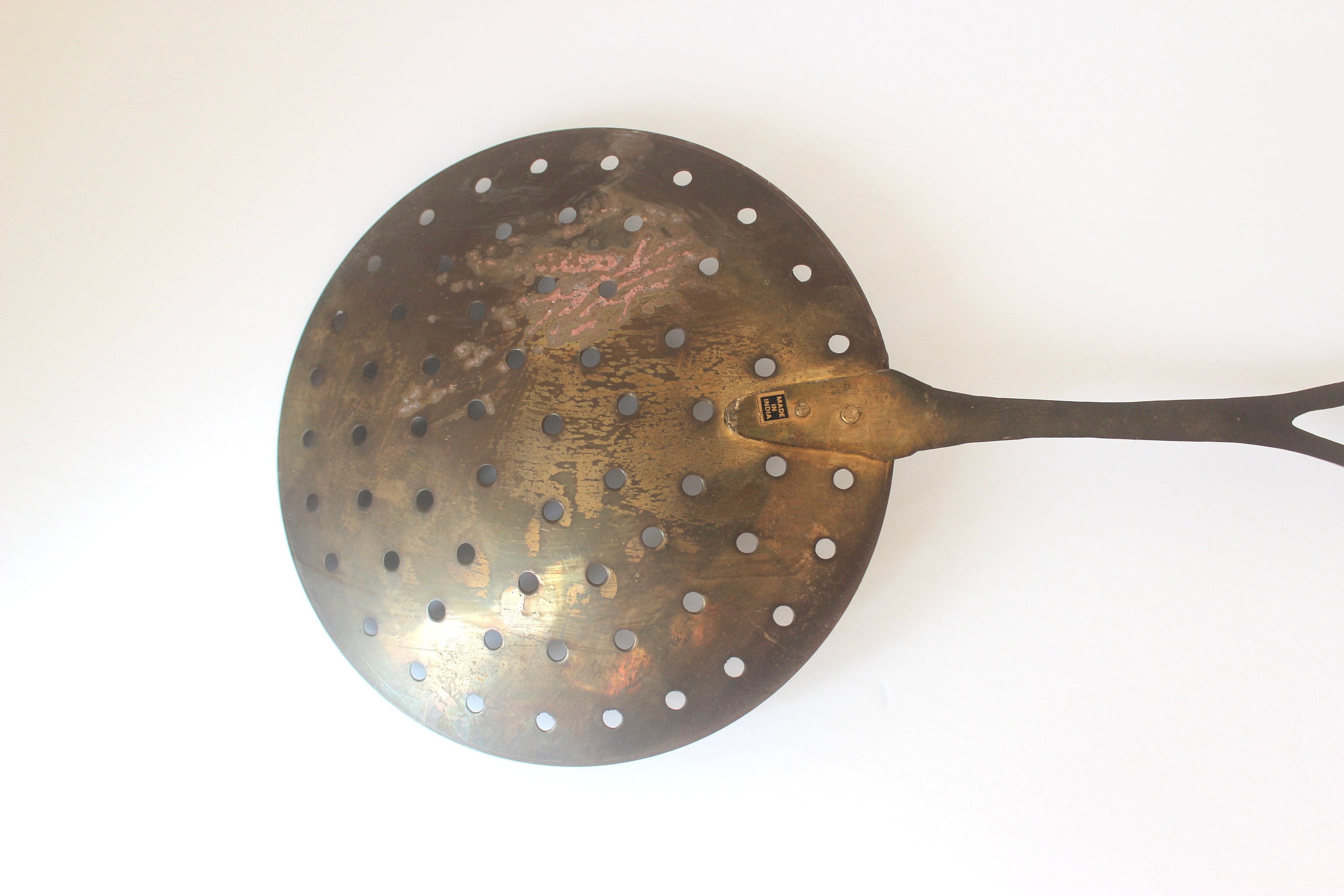 Large Brass Spoon Strainer Spoon With Holes Vintage Etsy