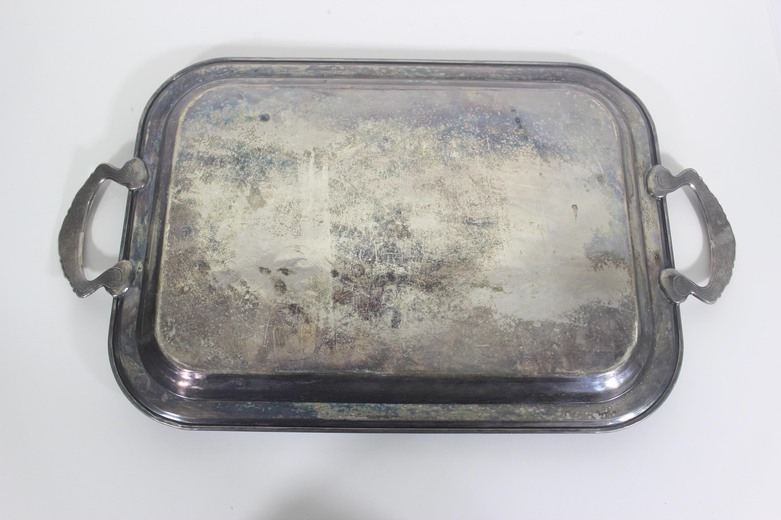 Butler’s Tray Silver Plated Rectangular Handled Platter Plate Ornate ...